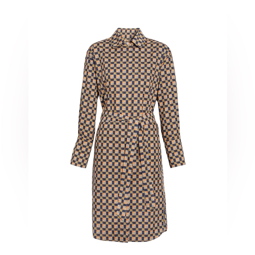 Nwt Burberry Tiled Archive Print Cotton Shirt Dress Size 10